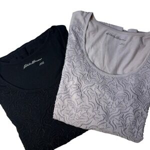 Eddie Bauer Women Long Sleeve Scoop Neck Top Textured Floral Lavendar & Black S